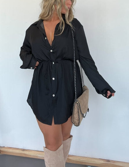 Solid Color Long Sleeve Shirt Jumpsuit