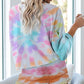 Tie-dye Printed Long-sleeved Top + Shorts Set