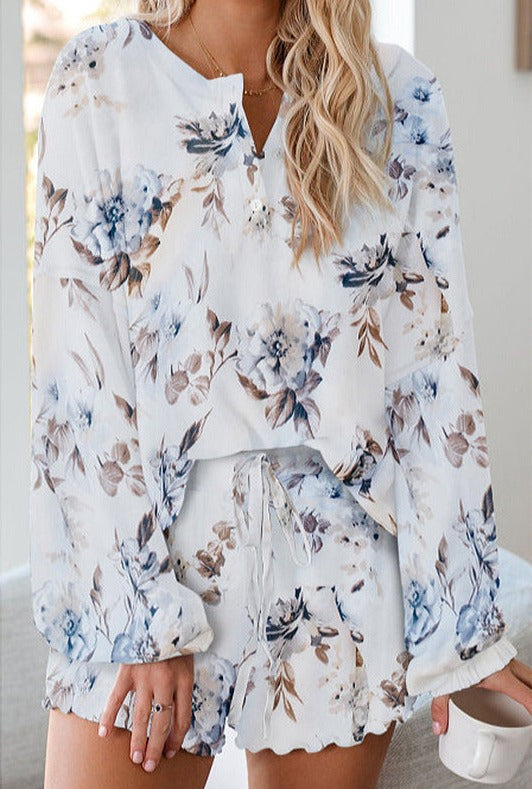 Tie-dye Printed Long-sleeved Top + Shorts Set