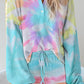 Tie-dye Printed Long-sleeved Top + Shorts Set