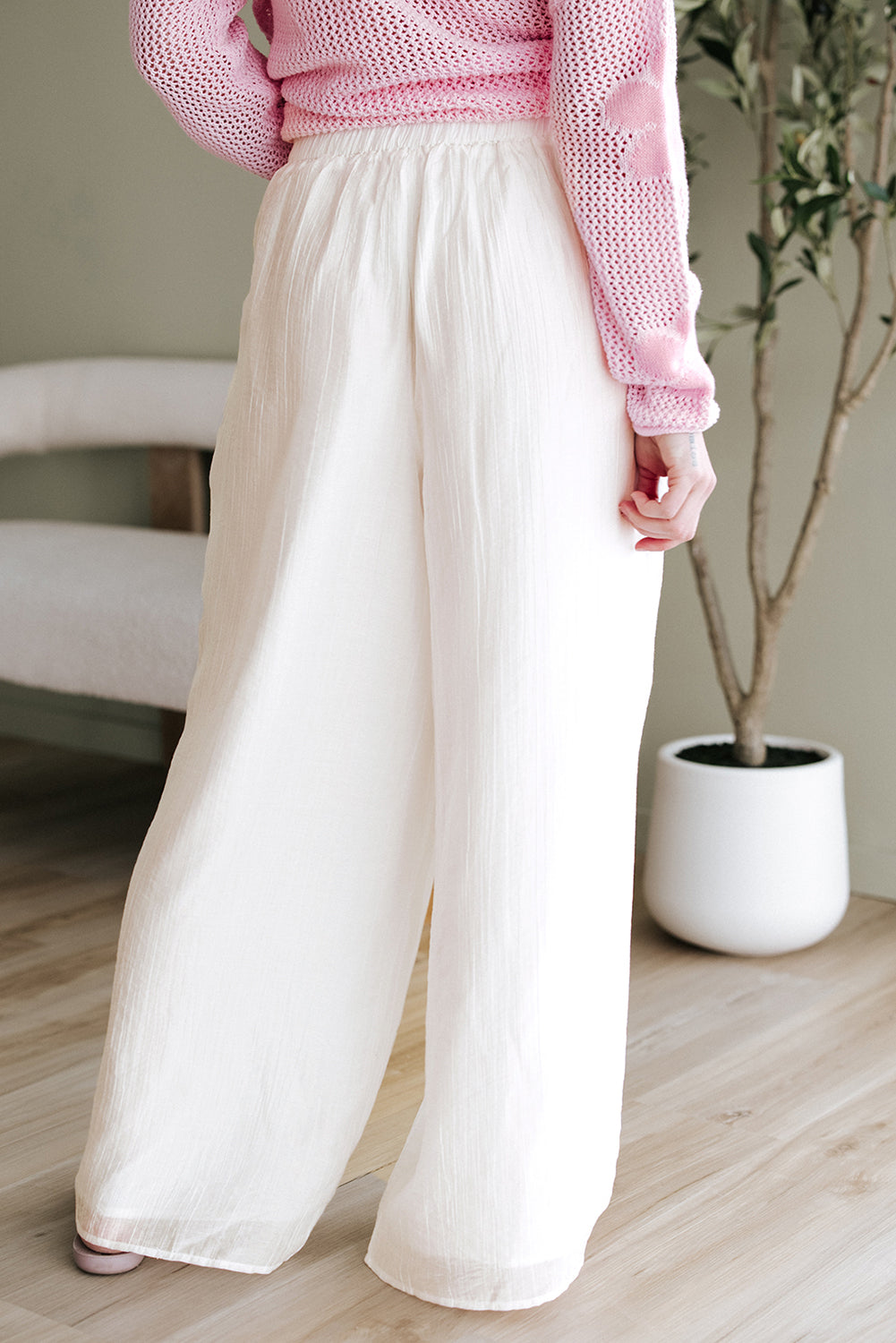 Solid Drop Waist Pleated Wide Leg Casual Pants