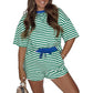 Stripe Drop Shoulder Boxy Casual Terry Short Set