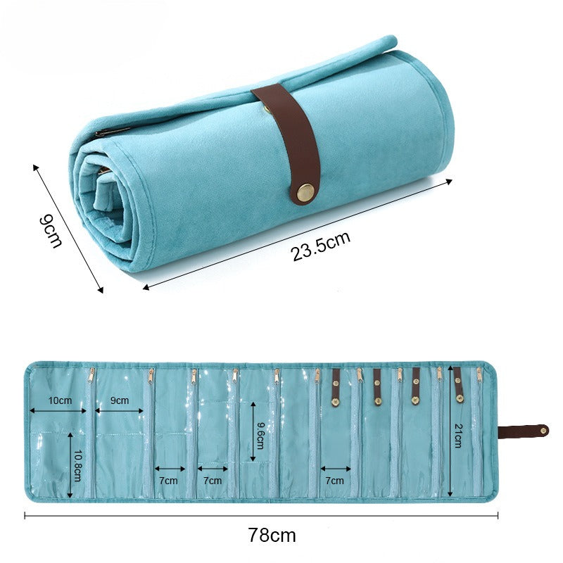 Plush Velvet Travel Jewelry Roll Organizer