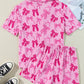 Bow Print Half Sleeve Shirt and Shorts Pajamas Set