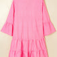 Stripe Flare Sleeve Half Placket Tiered Flowy Mini Dress