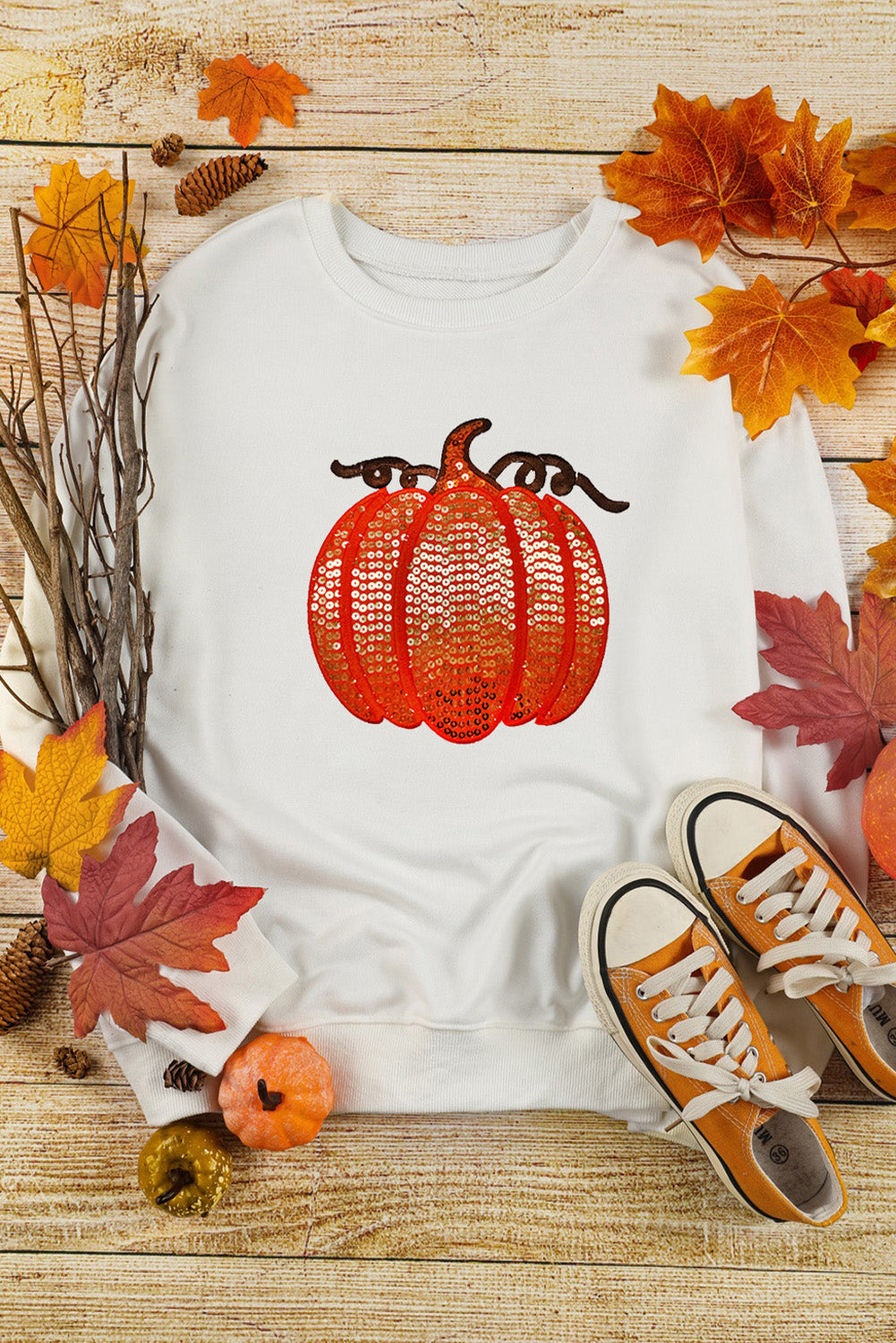 Sequin Pumpkin Patched Casual Pullover Graphic Sweatshirt