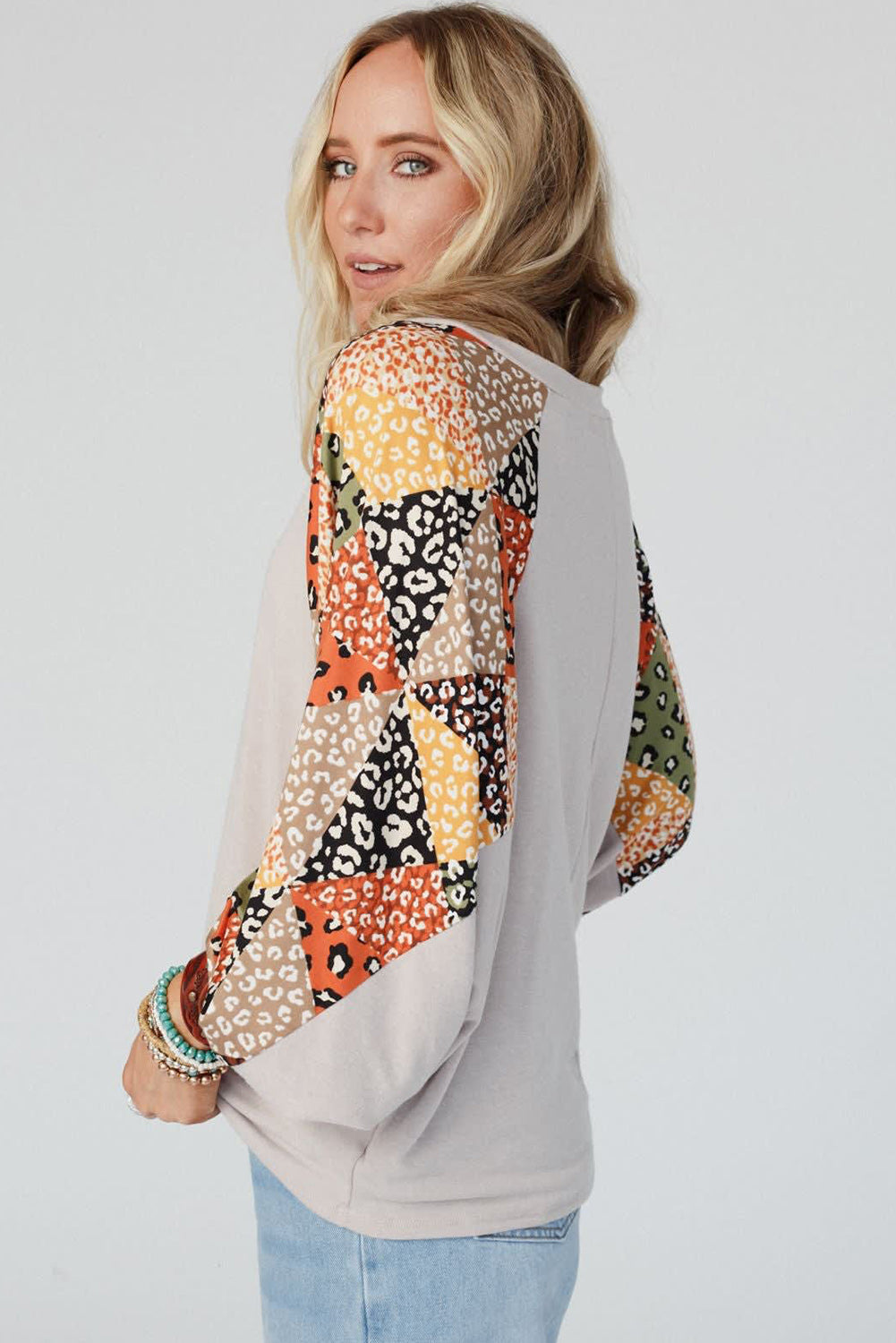 Patchwork V Neck Loose Top