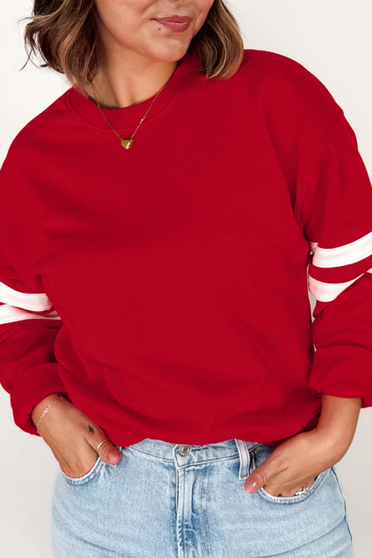 Varsity Striped Detail Crew Neck Plus Sweatshirt