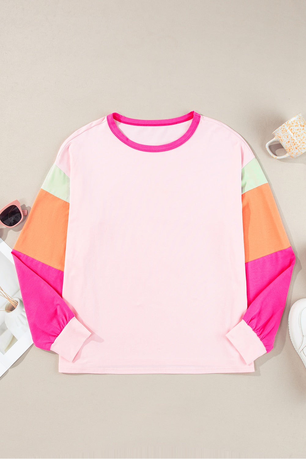 Colorblock Patchwork Long Sleeve Top