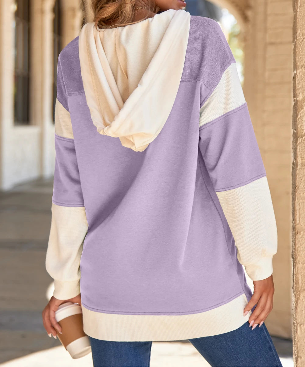 Patchwork Button Front Oversize Hoodie