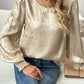 Round Neck Smocked Long Sleeve Blouse