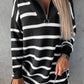 Striped O-ring Zip Collared Loose Sweater Mini Dress