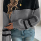 Block Knit Striped Sleeve Detail Casual Sweater