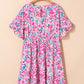 Plus Size Floral Print Frilled Short Sleeve Flare Dress