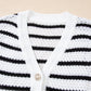 Stripe V Neck Gold Buttons Elegant Sweater Vest