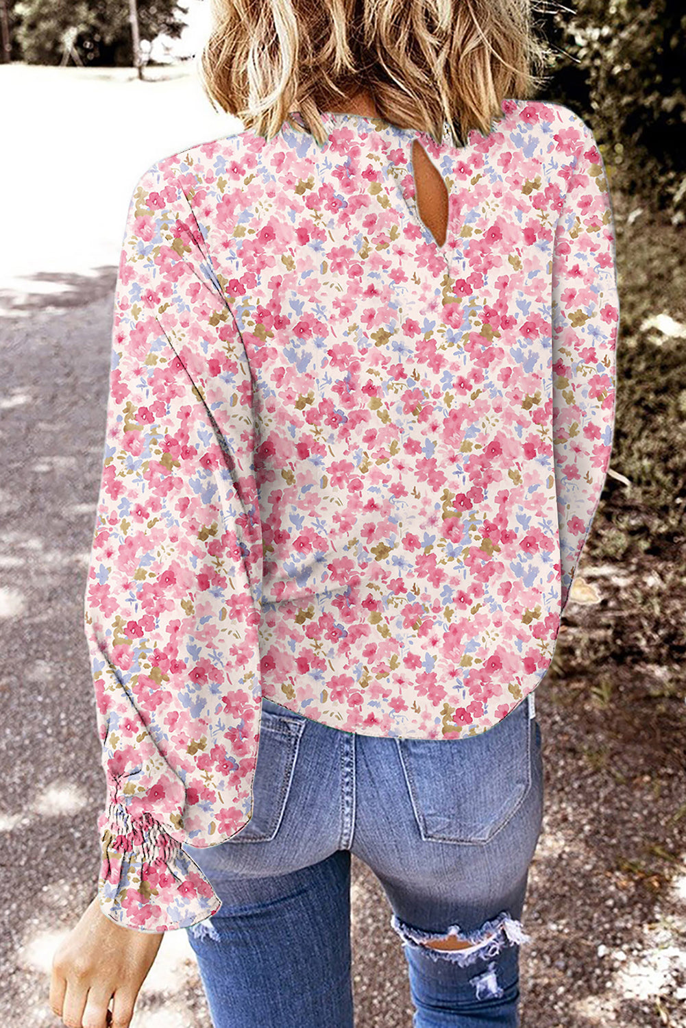 Floral Print Sweet Lantern Long Sleeve Blouse