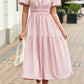 Puff Sleeve Pleated High Waist Flowy Midi Dress