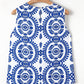 Vintage Print Pintuck Crew Neck Tank Top