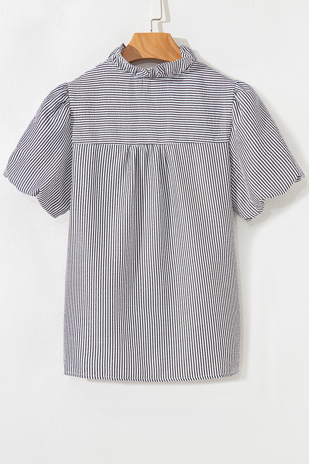 Beau Blue Striped Ruffle Short Bubble Sleeve Shirt