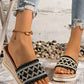Woven Band PU Leather Wedge Slippers