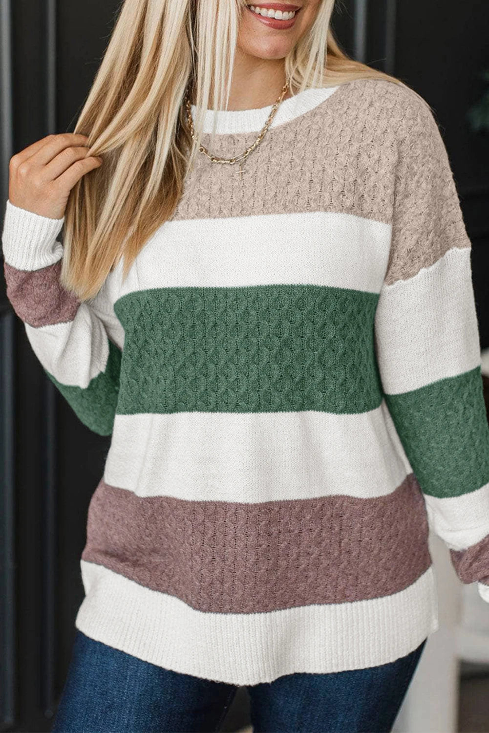 Knit Striped Color Block Loose Sweater