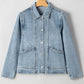 Scallop Trim Collar Patched Pocket Button Up Denim Jacket