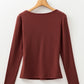 Gathered Bust Square Neck Ribbed Fit Long Sleeve Top