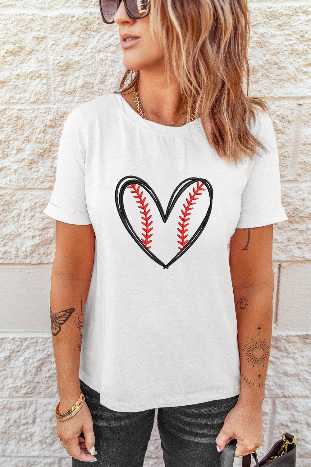 Baseball Heart Shape Embroidery Graphic Tee