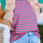 Colorblock Ruffled Sleeve Crew Neck Blouse