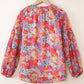 White Floral Print V Neck Long Puff Sleeve Top