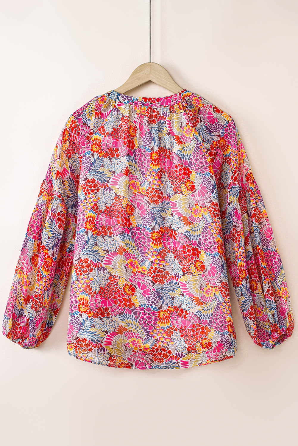 White Floral Print V Neck Long Puff Sleeve Top