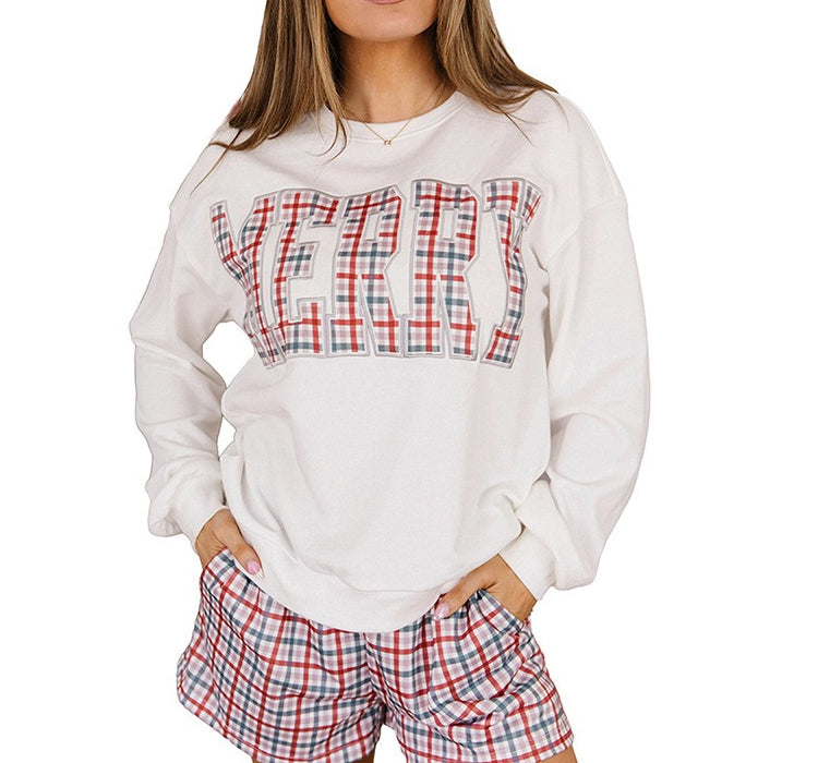 Red Plaid MERRY Holiday Long Sleeve Top and Shorts Set