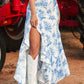 Boho Floral High Waist Ruffle Split Maxi Skirt