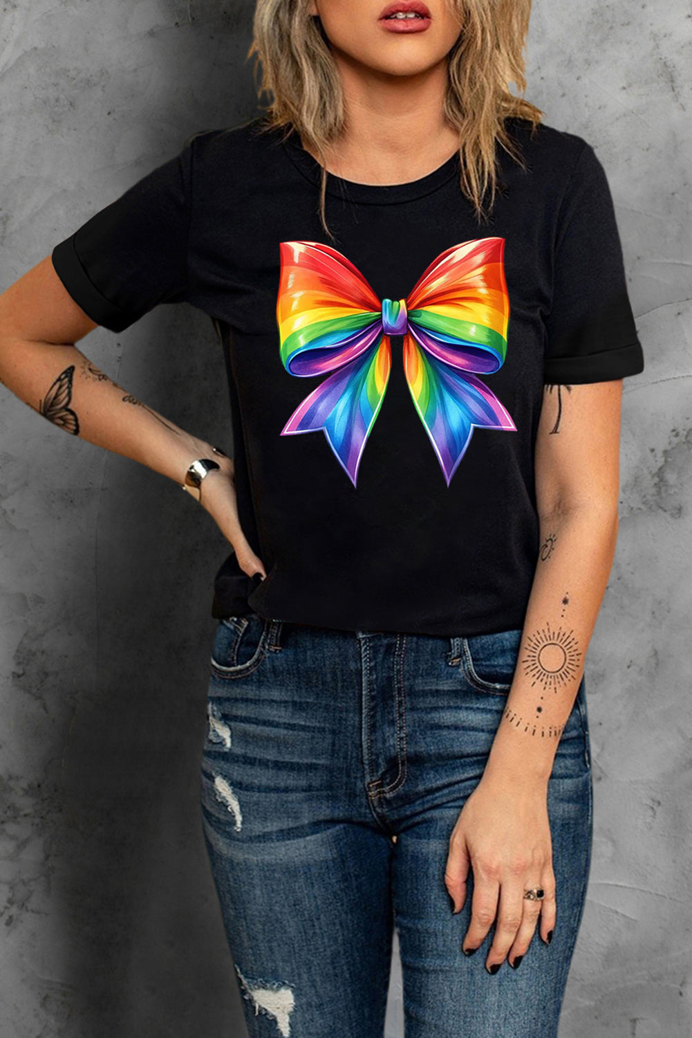 Pride Bow Graphic Round Neck T Shirt