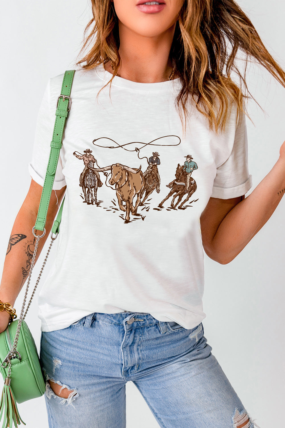 Retro Cowboy Roping Cotton Blend Graphic Tee