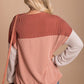 Color Block Long Sleeve Cording Loose Top