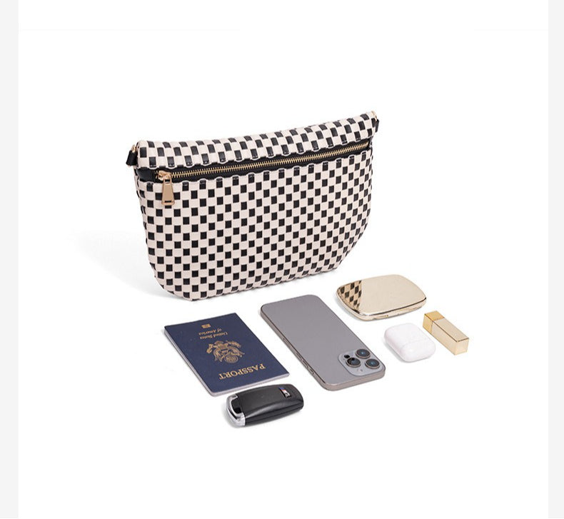Checkered Woven Crossbody Fanny Pack