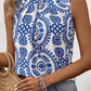 Vintage Print Pintuck Crew Neck Tank Top