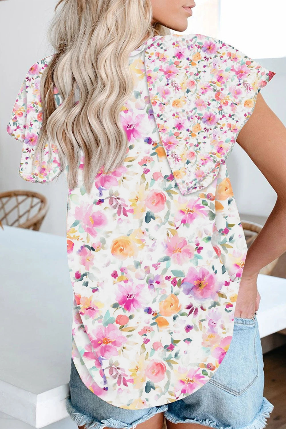 V-neck Short Sleeve Fashion Print Fantasy Fluttering Blouse