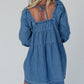 Square Neck Pockets Denim Dress