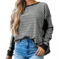 Stripe Thermal Knit Drop Shoulder Casual Top