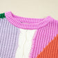 Color Block Textured Knit Drop Shoulder Loose Fit Sweater