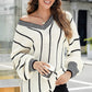 Colorblock Striped V Neck Knitted Sweater