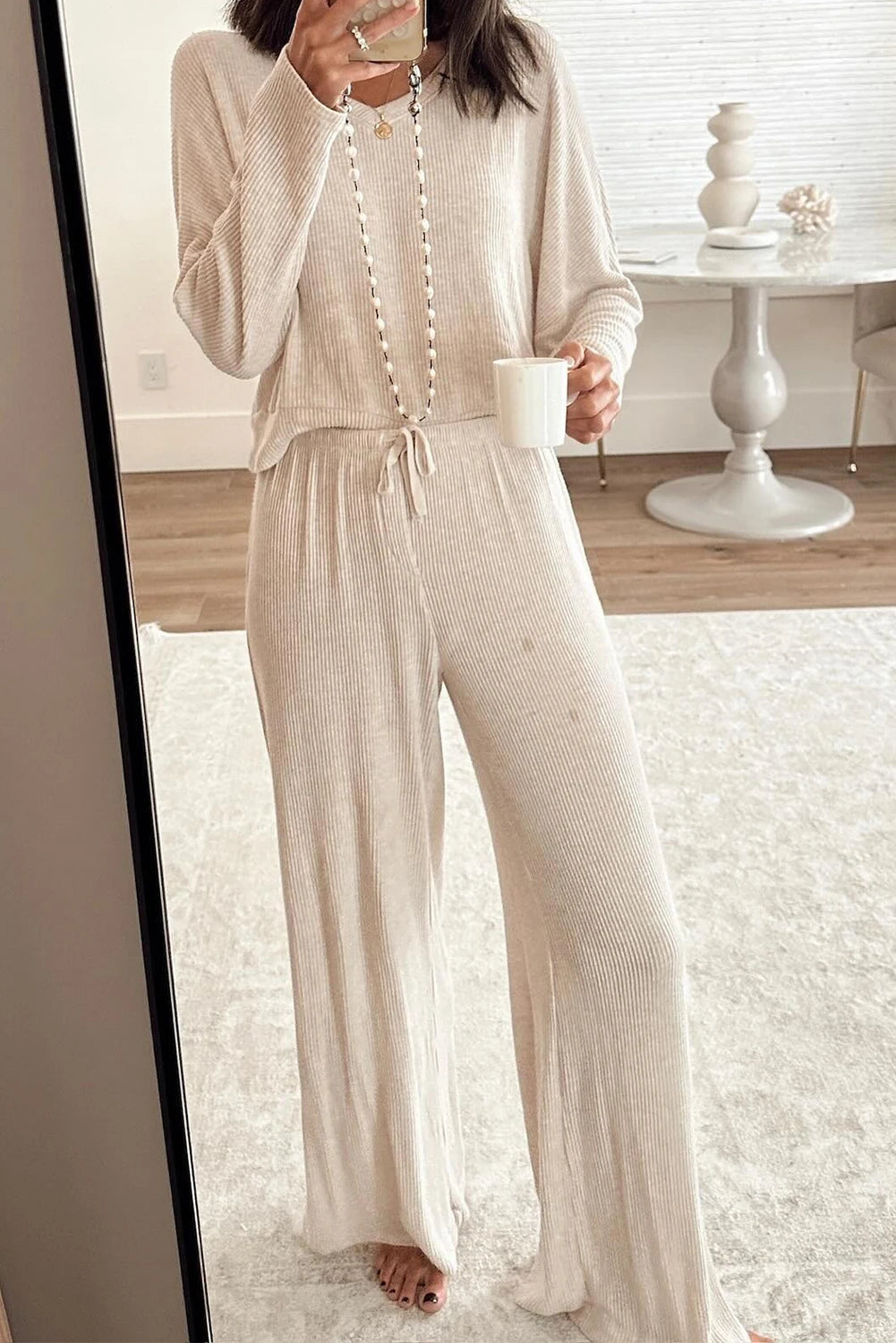 V Neck Pullover Drawstring Pants 2 Piece Lounge Set