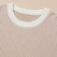 Plus Size Contrast Trim Crew Neck Rib Knit Drop Shoulder Sweater