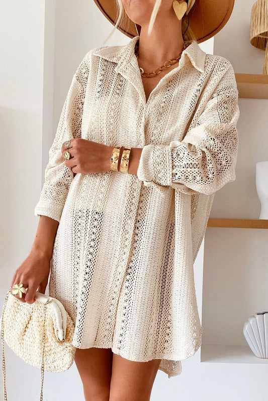 Lace Crochet Collared Tunic Oversized Shirt