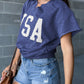 USA Patch Notched Neck Loose Tee