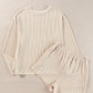 Corded Knit Long Sleeve Top and High Waist Shorts Set