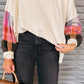 Contrast Plaid Long Sleeve Exposed Seam Patchwork Top