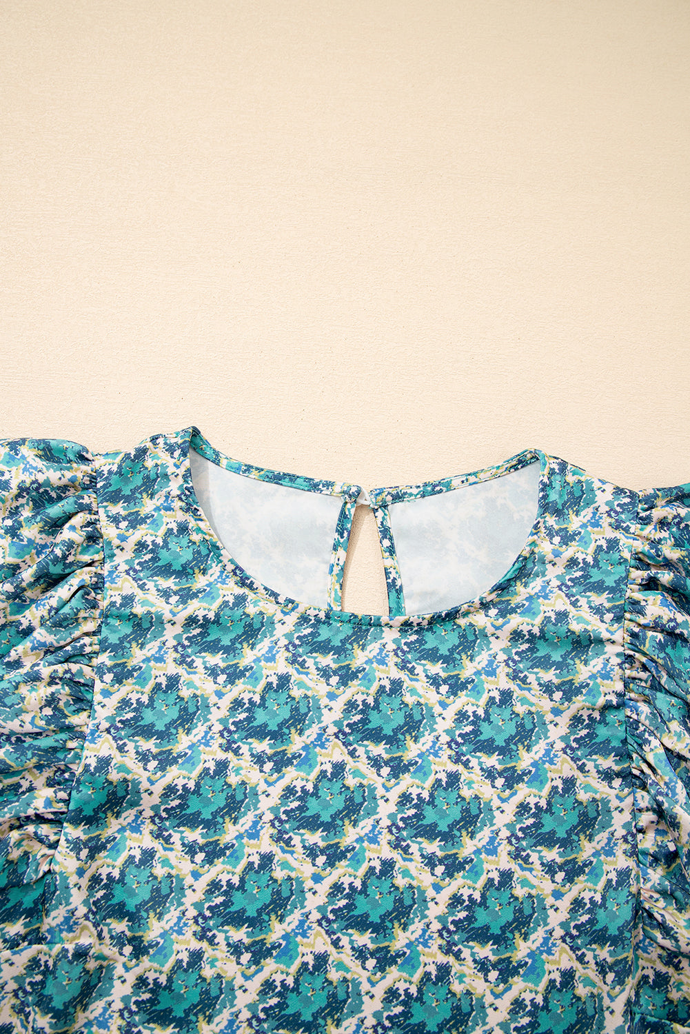 Abstract Print Shirred Cuff Puff Sleeve Blouse